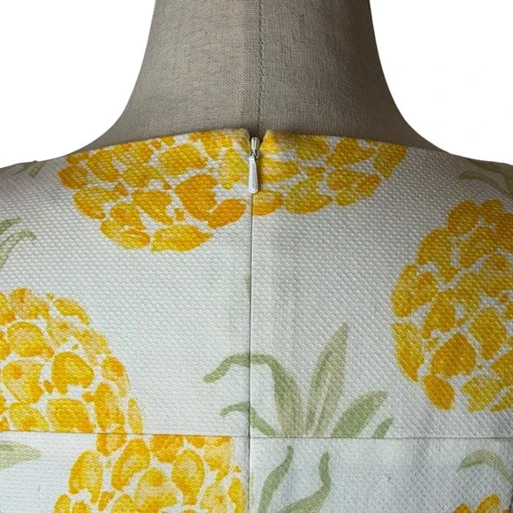 Brooks Brothers Pineapple Print Shift Dress Womens 4 Petite White Yellow Preppy - Picture 7 of 13